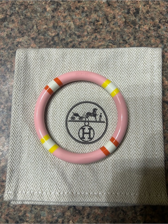 Hermes Jewelry - Hermès Pink Lacquered Bangle with Yellow and Orange Stripes (T1)